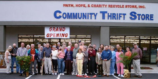 Charity Store grand opening with a crowd